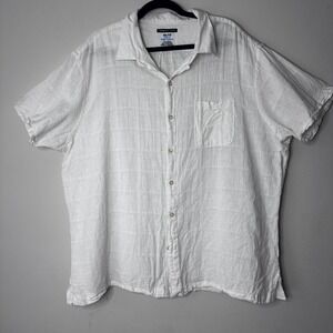 Van‎ Heusen Linen Men's Large Collared Shirt White Button Up Short Sleeve Beach